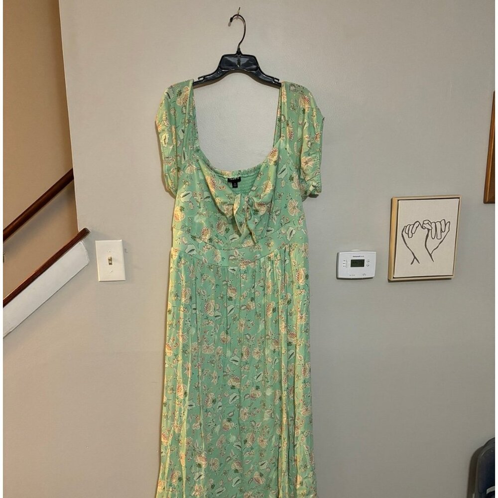 Teal green floral Maxi dress off the shoulder